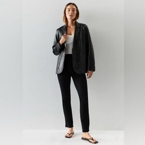 Quince Ultra-Stretch Ponte Straight Leg Pants Black Petite Size Large